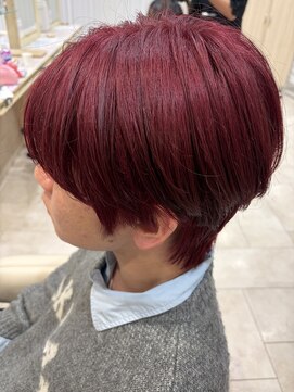 アッシュ 仙川店(Ash) 韓国風スタイルダブルカラーダークピンクメンズハイトーンウルフ