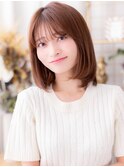 ブリーチなしピンクブラウン小顔結べるレイヤーカットc8上尾30代