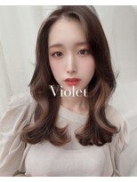 バイオレット 表参道店(Violet)&nbsp;波巻きヨシンモリ根元パーマインナーカラーくびれ外ハネレイヤー