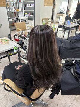 アジールヘア 所沢プロペ通り店(agir hair) ミルクティーハイライトベージュ小顔カットワンレンロング所沢