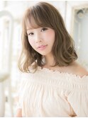 大人ガーリーミルクティーベージュゆるふわボブa小山10代20代