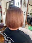 明るめオレンジ系カラー×しっとりうるうる艶ぱつっとボブ