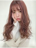 大人可愛い透明感ピンクブラウン/艶カール