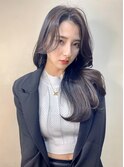 大人可愛い韓国風暗髪グレージュカラー
