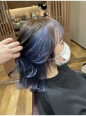 スカイブルーインナーカラーゆるふわセミロング