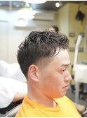 アップバング×テーパーフェード×パーマ