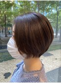 ナチュラルストレートパーマ×ボブカット×ショコラアッシュ