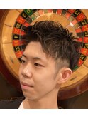 爽やかアップバングパーマスタイル