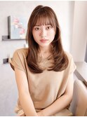 暖色系カラー/ロングレイヤー/内巻きワンカール/センター南