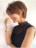 前髪あり耳掛け丸みくびれショートボブ20代30代40代50代（蘭）