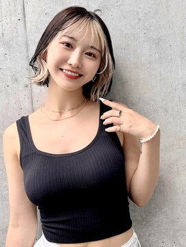 ユアーズヘア 新宿WEST(youres hair) 小顔ショート　イヤリングカラー　ぱっつんボブ　インナーカラー