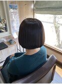 ボブスタイル/ぱっつん前髪/アッシュブラック