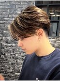 メンズデザインバレイヤージュカラー×刈り上げセンターパート