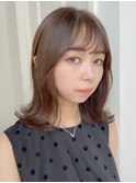 耳掛けボブ/鎖骨ボブ/ぱっつん前髪/ブラウングレージュNS-44