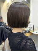 横浜オリーブベージュブリーチなしダブルカラー外ハネボブ30代