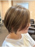 大人かわいい丸みショートハイライト20代30代40代似合わせ