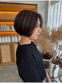 30代40代大人ハイライト白髪ぼかしミディアムボブ岡山ボブ