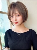 20代30代40代大人可愛い 小顔 ひし形ショートボブ グレージュ