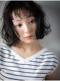 黒髪アッシュブラックくせ毛風小顔外ハネボブw戸頭20代30代40代