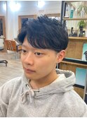 メンズカットアッシュブラックカルマパーマベリーショート立川