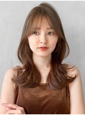 セミディこなれヘア斜めバングデザインカラーデジタルパーマ