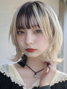 レヴ 草加店(LEV.) 外ハネワイドバングブルーブラック艶髪イメチェン