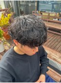 ▼ツーブロックマッシュウルフ黒髪マッシュシャドウパーマ