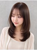 レイヤー 韓国 顔周りカット ブラウン 透明感カラー 髪質改善