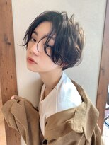 ヴェイン 渋谷(vain)&nbsp;前下がりボブ　ハンサムショート　ニュアンスパーマ　黒髪