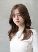 くびれヘア/ヌーディーカラー/韓国風/シースルーバング/小顔ヘア