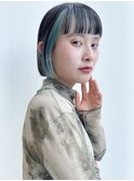 インナーカラー大人ショートボブ丸みショートカットミニボブ前髪