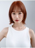 ぱっつん前髪フェイスレイヤー暖色カラーオレンジブラウンデジパ
