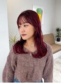 赤髪/ボブルフ/ネビージュ/小顔/ワンレン/沖縄/髪質改善/前髪