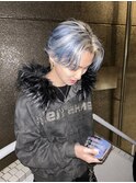 フェザーパーマセンターパートウルフホワイトベージュローライト