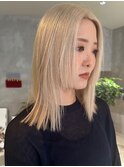 大人可愛い20代30代40代ブリーチカラー小顔ミディアムレイヤー