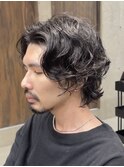 メンズ/アップバング/ツーブロックマッシュ/束感ショート波巻き