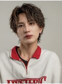 韓国ヘアニュアンスコンマバングセンターパートフェザーパーマ