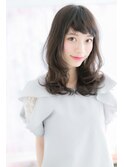 オン眉前髪カール♪ダークグレージュくせ毛風セミディb1