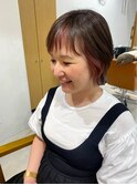 フェイスフレーミングピンクカラーアシメバングくびれボブ