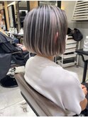 海外ヘア ハイライトバレイヤージュ プラチナベージュボブ t1013