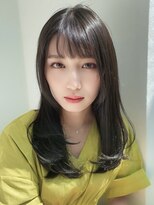 小顔前髪ワンカールくびレイヤーカット黒髪グレージュ