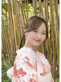 浴衣ヘアメイク　透明感メイク　ピンクメイク