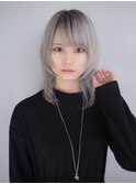 ミニウルフ/くすみブルー/流れるレイヤー/インナーハイライト