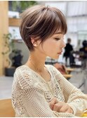 流し前髪グレージュカラー顔まわり簡単スタイリング丸みショート