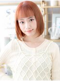 ■ワイドバングアプリコットオレンジ美髪ボブ712大宮10代20代