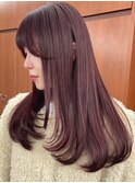 ダブルカラーチェリーレッドピンクブラウン韓国レイヤーロング