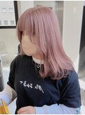 877ホワイトピンクニュアンスカラーぱっつん前髪ベビーピンク