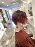 縮毛矯正でハンサムショート＋レッドカラー