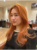 アプリコットオレンジヘア 艶髪 ゆるふわロング 銀座 有楽町