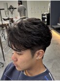 韓国へアカルマパーマワックスなしセンターパート黒髪ウルフ